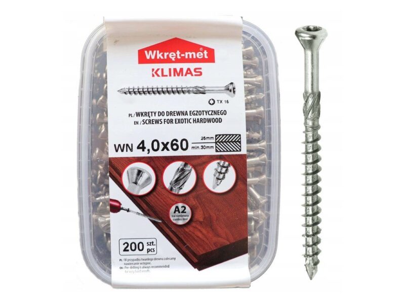 A2 4x60mm – 200ks – Nerezové skrutky /vruty (Terasové), WN