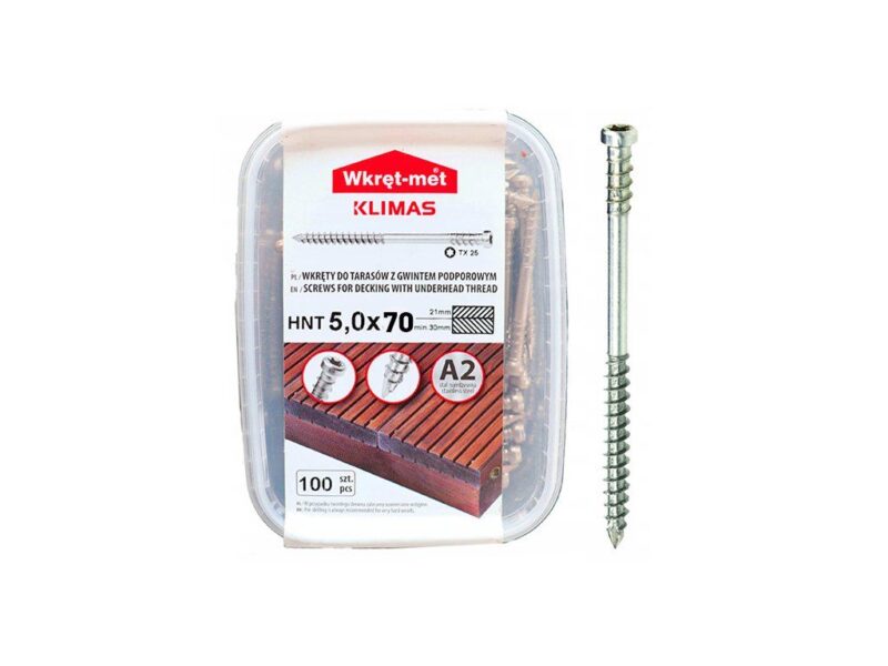 A2 5x70mm – 100ks – Nerezové skrutky s podporným závitom – Terasové HNT