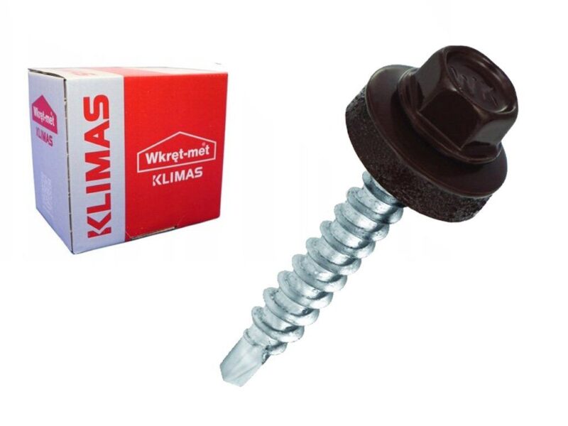 RAL 8017 4,8x19mm – 250ks – Skrutky farmárske strešné pre oceľový podklad, farba: Čokoládová hnedá, WF