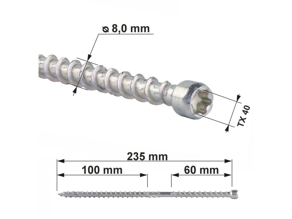 TX 8x235mm - 50 ks - Skrutky pre nadkrokvovú izoláciu s dvojitým závitom, WKPC